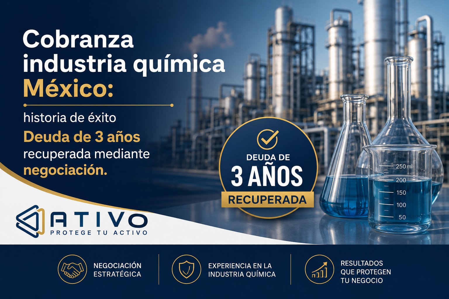 Cobranza industria química México: historia de éxito Sinbiotik — deuda de 3 años recuperada mediante negociación — ATIVO