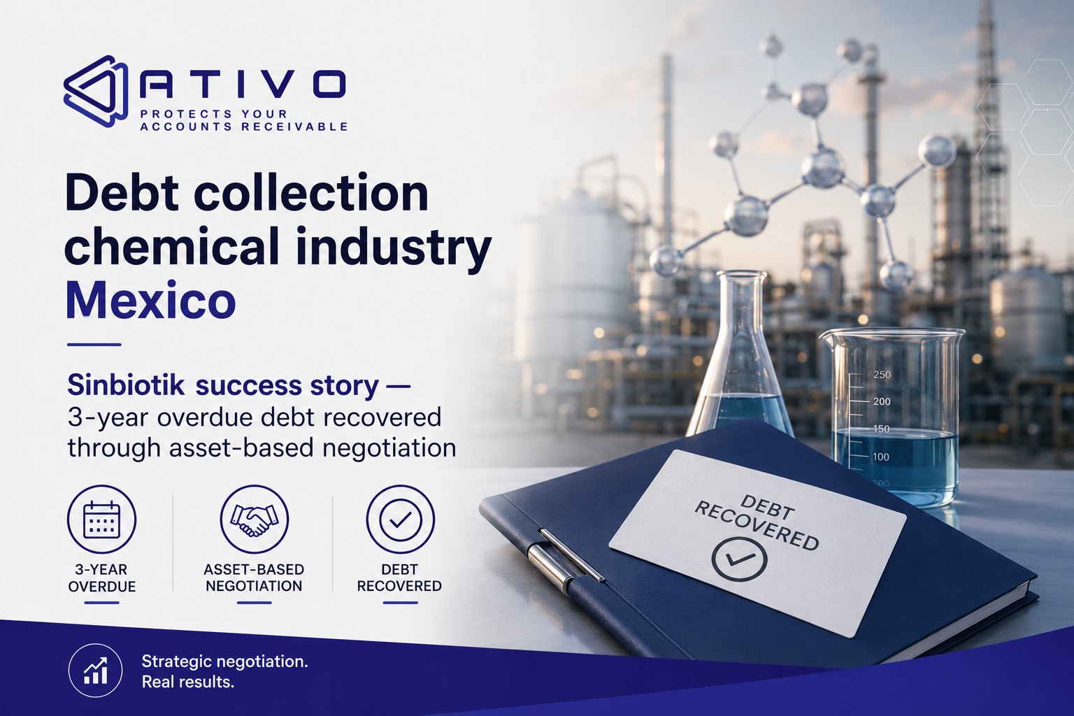 Debt collection chemical industry Mexico: Sinbiotik success story — 3-year overdue debt recovered through asset-based negotiation — ATIVO