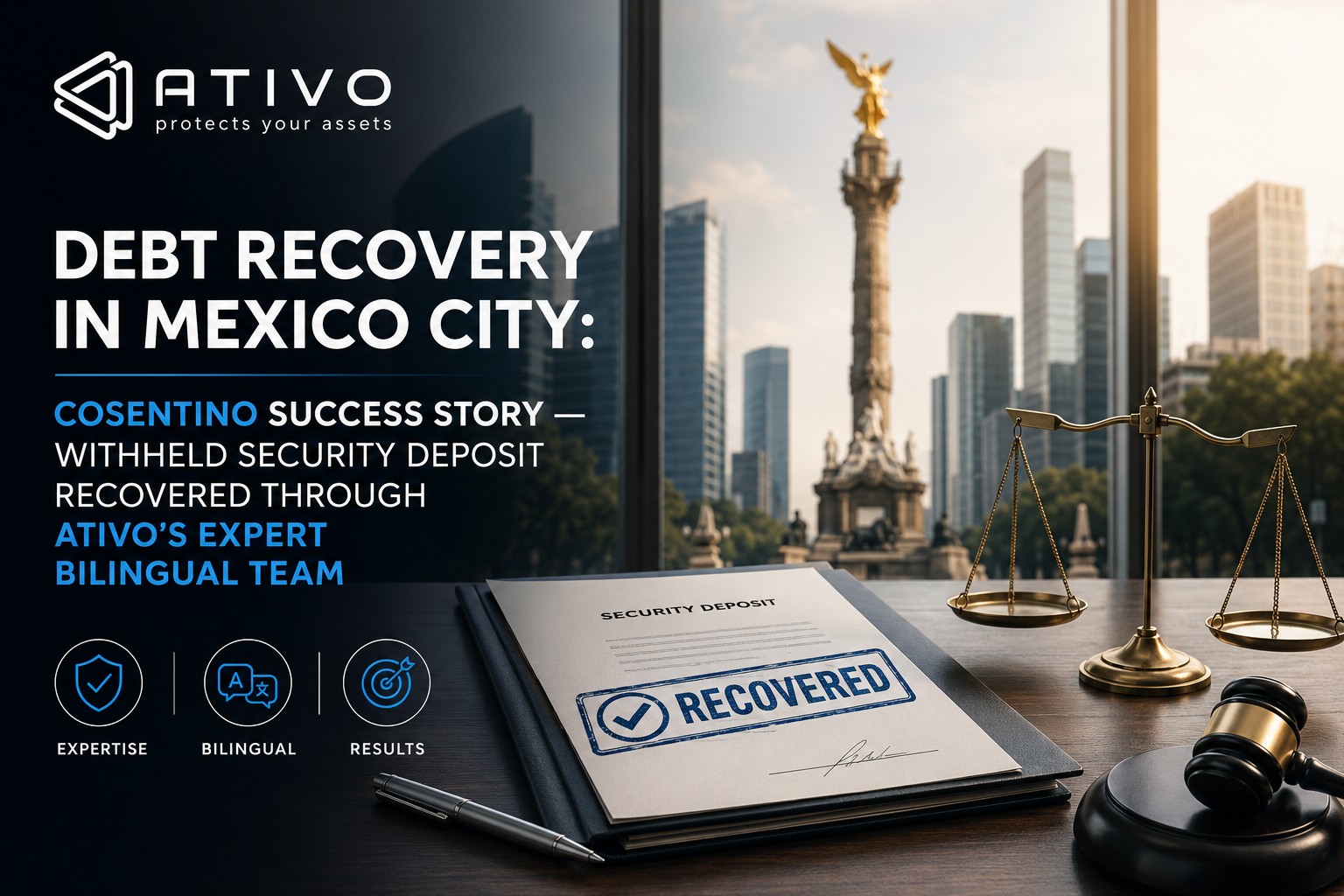 Debt recovery in Mexico City: COSENTINO success story — withheld security deposit recovered through ATIVO's expert bilingual team