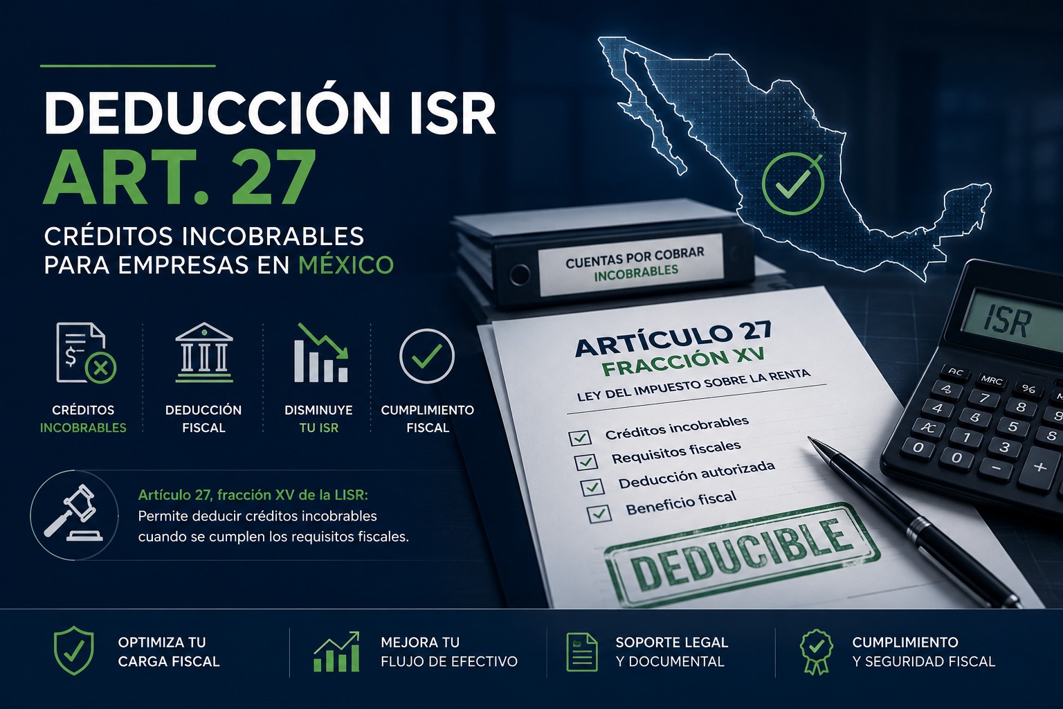 Deducción de créditos incobrables ISR Art. 27 México — ATIVO